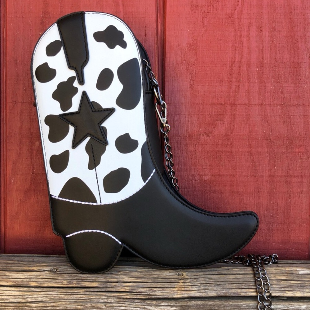 Cow Print Boot-Shaped Purse